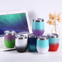 Gradient Pastel  Mixed Color 12oz Egg Shape Stainless Steel Double Walled  Powder Coasted  Wine Milk Cup With  Standard Lid